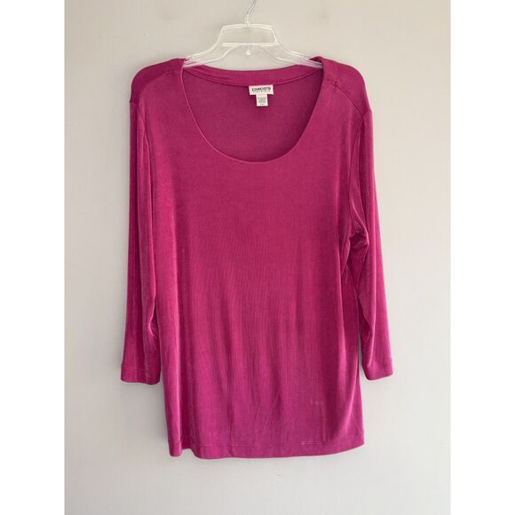 Chicos Travelers Slinky Top Sz 3 16/18 Pink Tunic Stretch Knit 3/4 Sleeve Classy - Picture 3 of 16